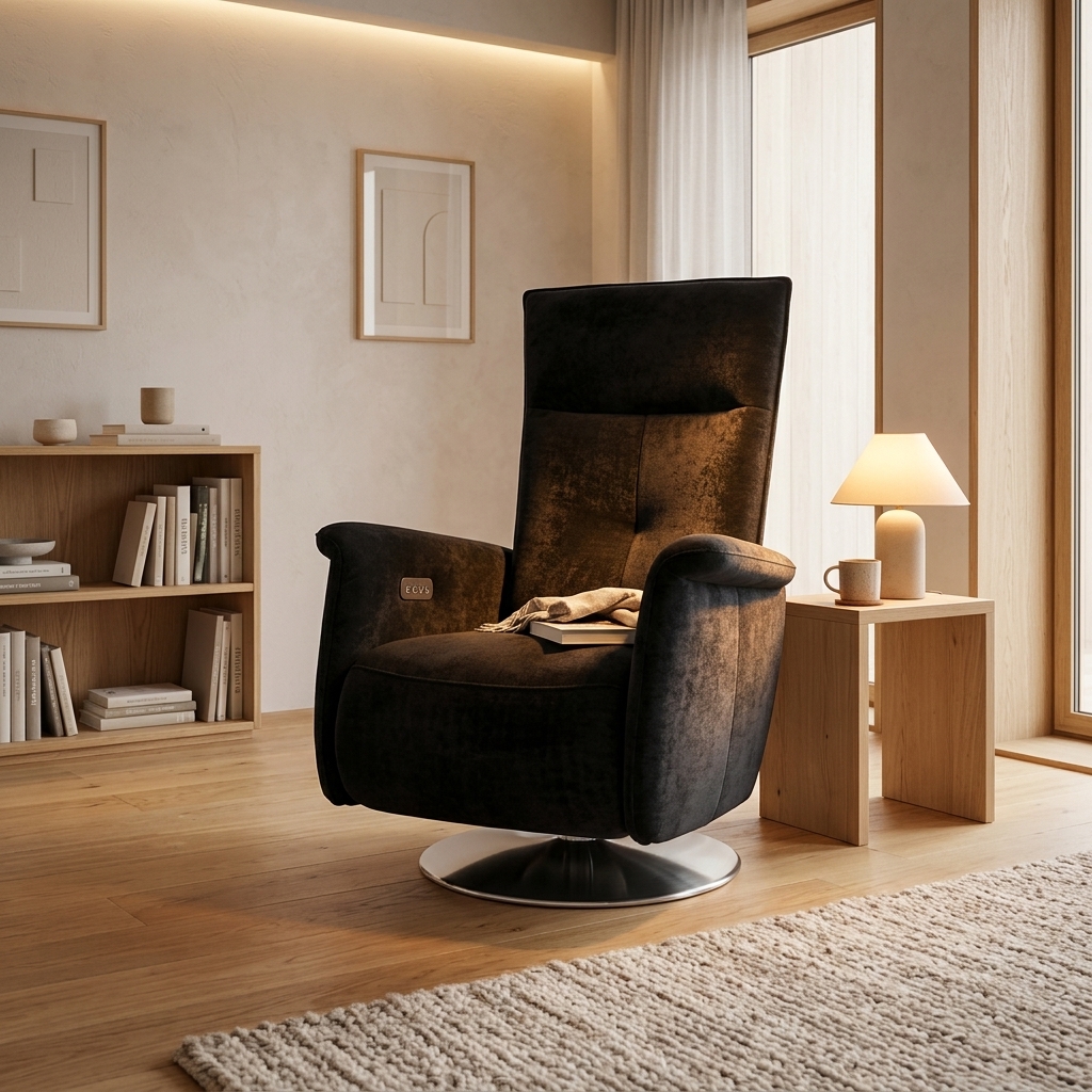Sfeervol interieur met de Mecam Barney draaibare stoel