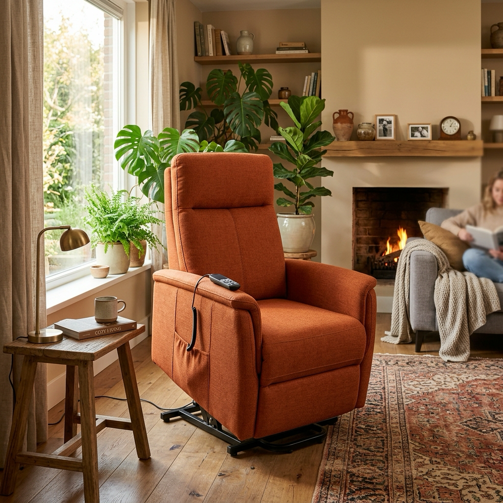 Cozy huiskamer met de moderne Sta-op Stoel Geert
